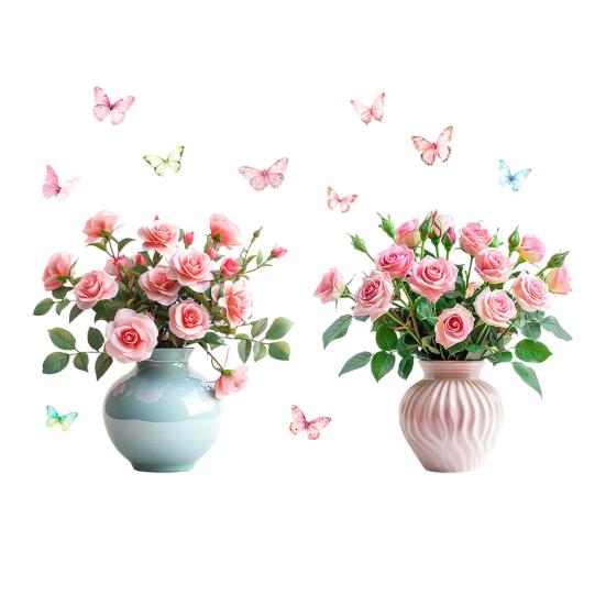 1 Pair Purple Flower Wall Sticker Peel And Stick Wildflower Butterfly Wall Decal Removable