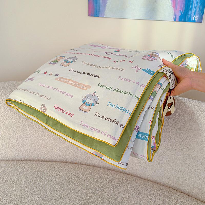 Cartoon Printed Wrinkled Yarn Summer Quilts Cozy Single and Double Air-Conditioned Quilt Cooling Breathable Home Soft Bedspread