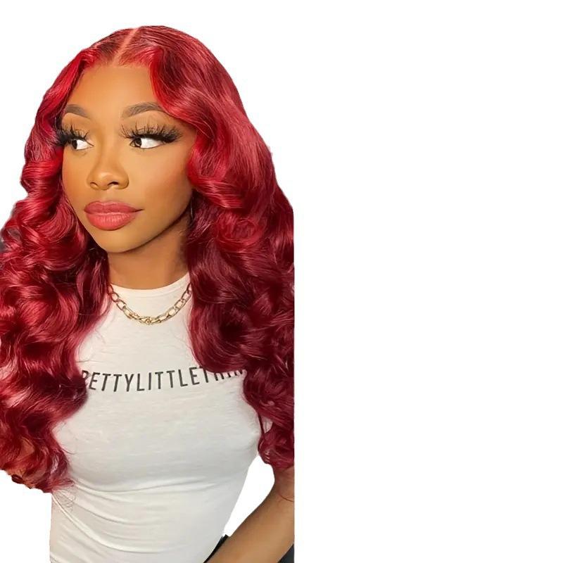 Fashionable Lace Wine Red Wig African Hot Selling Big Wavy Long Curly Hair Wig