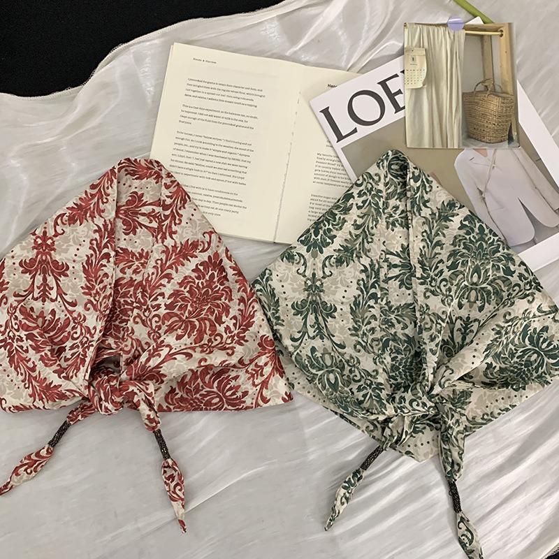 Headscarf silk scarf high-end sense retro neck protection scarf triangle scarf scarf women's floral headband bag head silk scarf