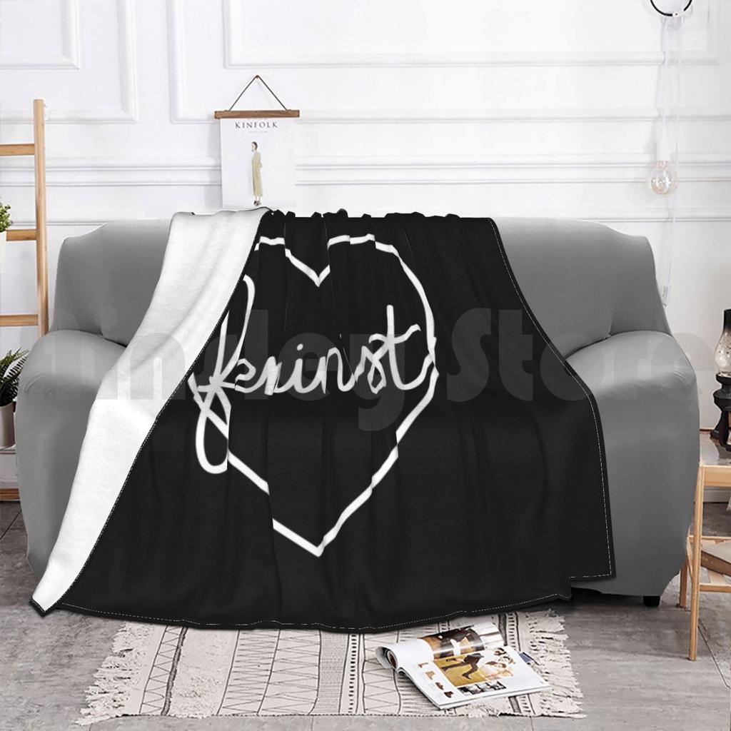 Feminist Heart L | Black Blanket For Sofa Bed Travel Big Large Word Feminist Embroidery Heart Heart Shaped Cute