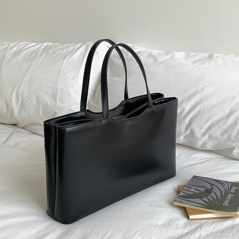 

Korean Minimalist Style Solid Color Women s Hand-held Tote Bag with High-end Feel, Daily Commuting PU Leather Large Capacity Handbag чёрный