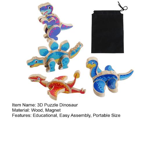 4 Teile/satz Magnetische 3D Dinosaurier Puzzle DIY Holz Kinder Cartoon Dino Baustein Pädagogisches Dinosaurier Modell Montage Spielzeug Kleinkinder Jungen Mädchen geschenk
