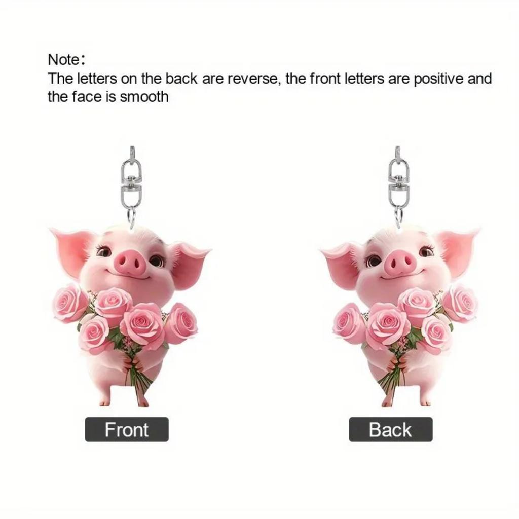 2D Acrylic Flat Flower Pig Car Keychain Backpack Pendant Decoration