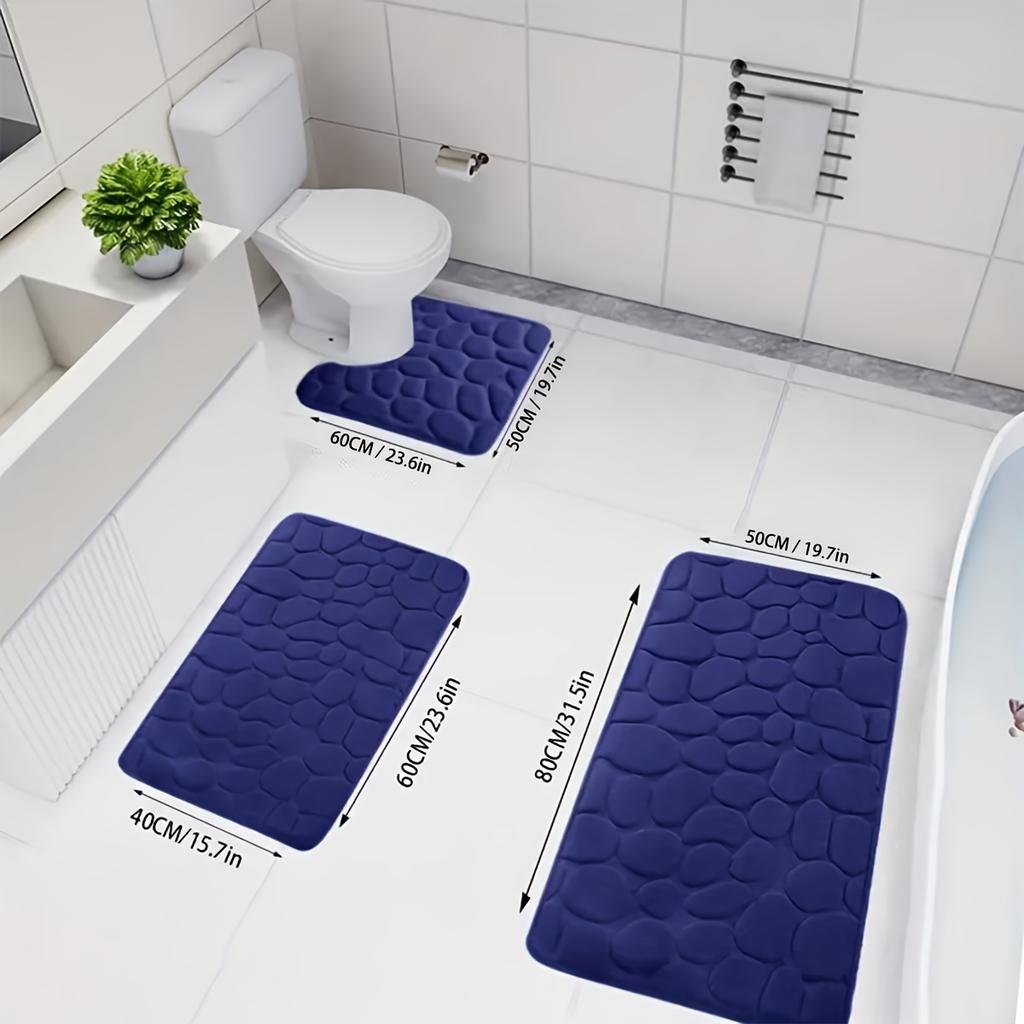 Einfarbiges Flanell-Badezimmer-Dreiteiliges Set Toiletten-Rutschmatte Schmutzabweisende Toilettenmatte Badewannen-Lange Saugfähige Fußmatte