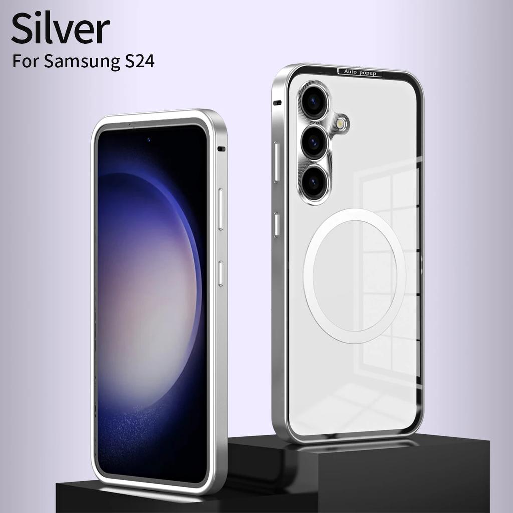 Transparent Case for Samsung Galaxy S24 Plus Ultra Magnet Pop-up Back Panel for Magsafe Wireless Charging Luxury S24Ultra Cover