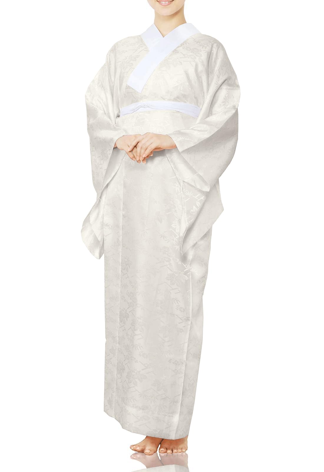 [KYOETSU] [Kyoetsu] Washable Nagajuban (undergarment for kimono) for women, with attached collar, white, gray, L (no collar opening)