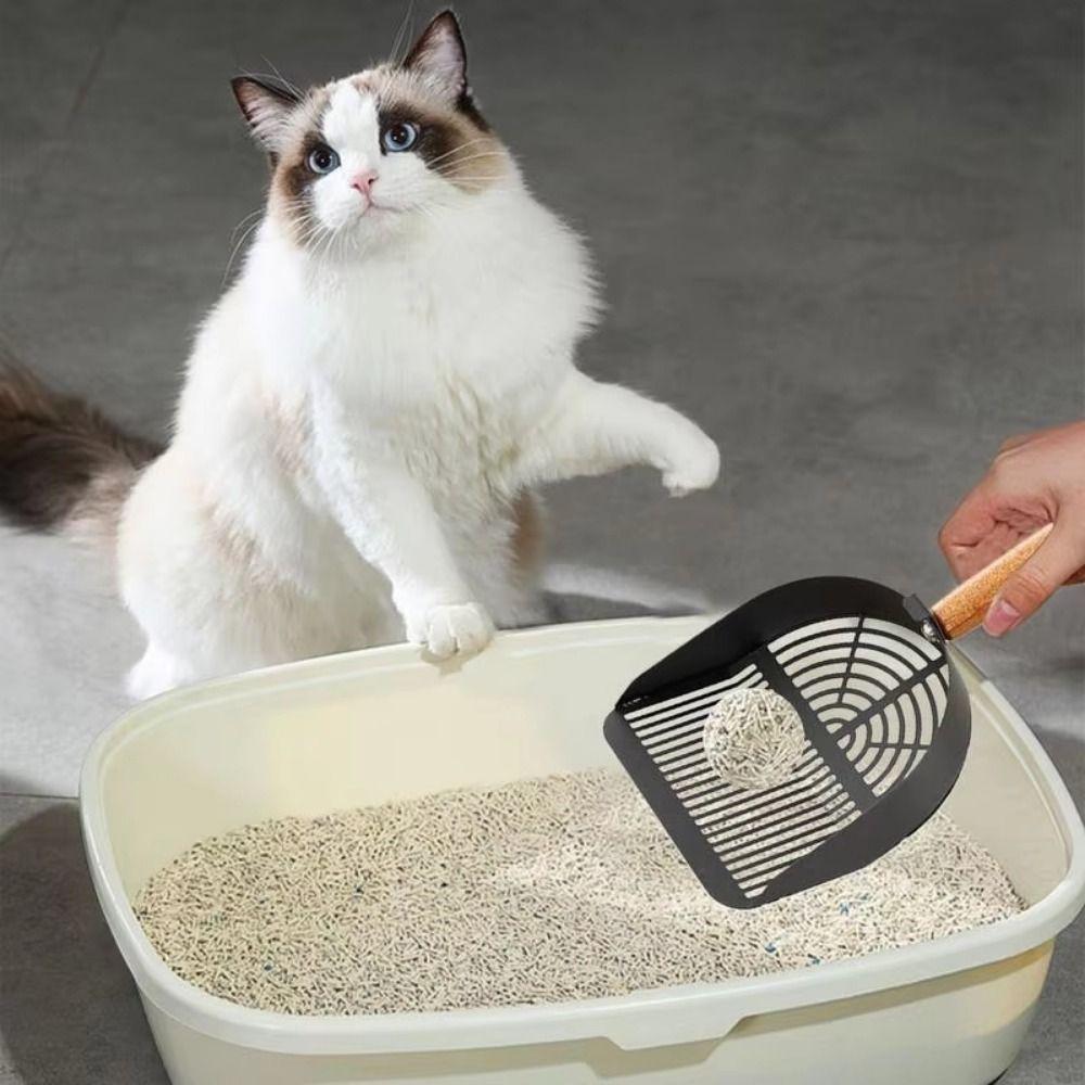 Stainless Steel Cat Litter Scoop Long Wood Handle Toilet Garbage Picker  Indoor