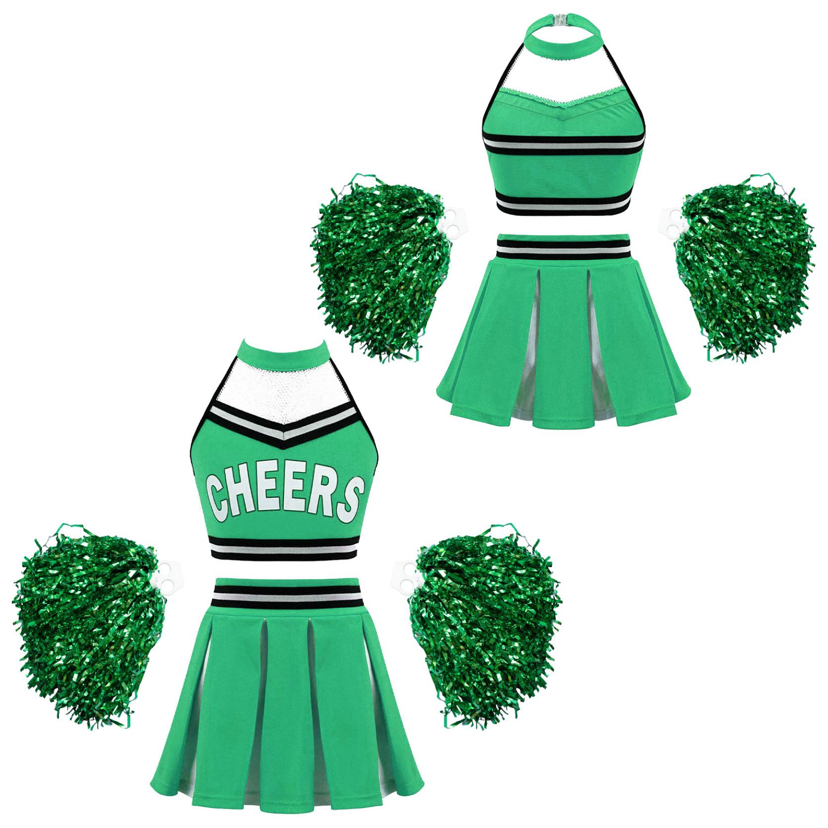 

Школьный костюм для девочек, униформа черлидинга, укороченный жилет, топы, плиссированная юбка для студенческой вечеринки, косплей 10-12 Years зелёный