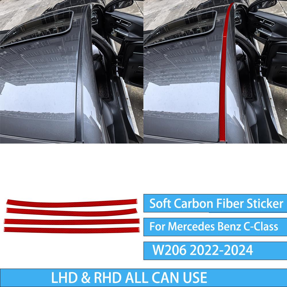 For Mercedes Benz C-Class W206 -2024 Auto Door Trim Seat Adjustment Red Carbon Fiber Decorative Car Accessory Sticker
