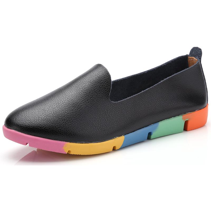 Flat-soled White Shoes, New Casual Leather Soft-soled Four-season Single Shoes In Spring, and a Small Black Leather Shoe In Summer.