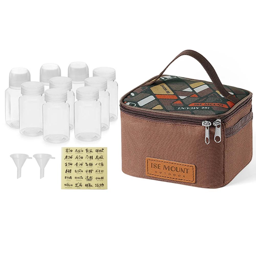 Seasoning Bottle Set Storage Bag Portable Camping Seasoning Dispenser Set Condiment Jars Organizer Outdoor Barbecue Utensils