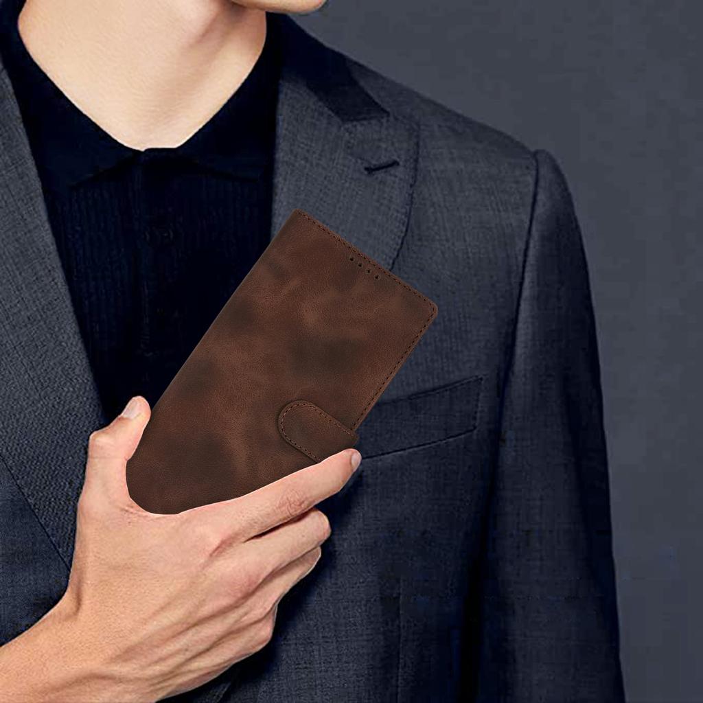 For iPhone 15 Plus/14 Plus Wallet Case Double Folded Edge Skin Touch PU Leather Flip Phone Cover