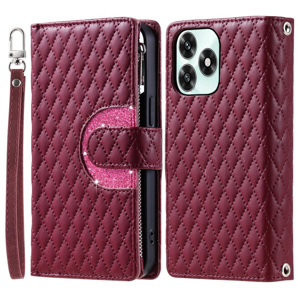 Phone Case For Honor Play10A 4G / X5c Plus 4G / X5c 4G Zipper Pocket Glitter Leather Phone Cover with Wrist Strap