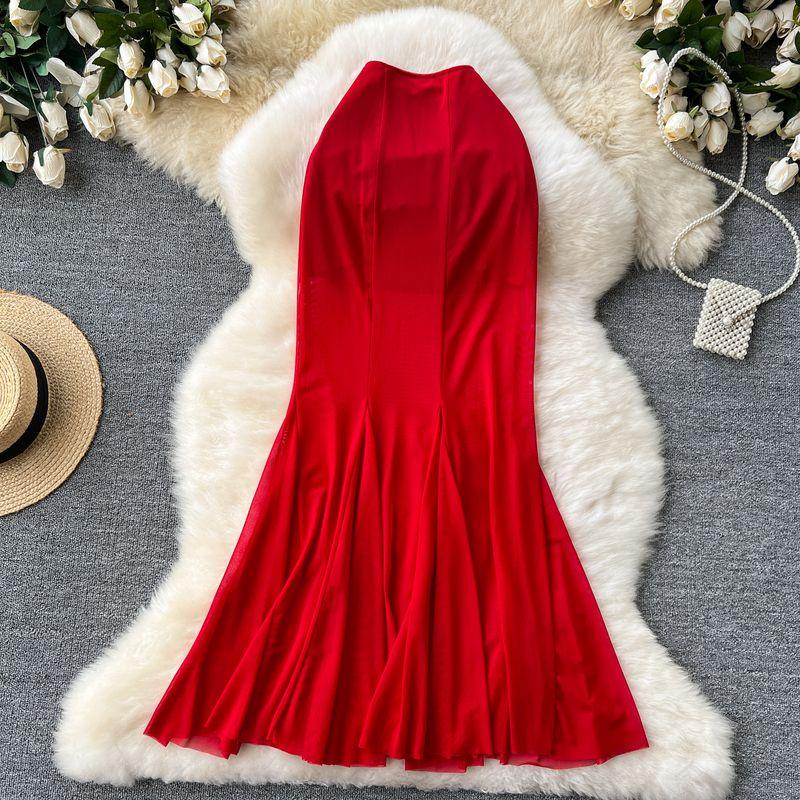 High Cold Adult Lady like Woman Wear Women's Work Clothing All-Match Tutu Stylish Stretch Silm Mesh Patchwork Fishtail Bodycon Dress