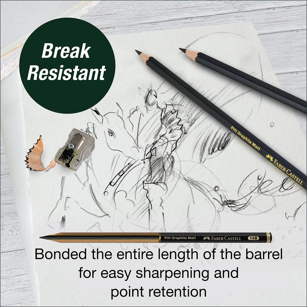 Pitt Graphite Matte Tin and 14B Matte Black Graphite Pencils Faber-Castell (3 Pencils) 10B, 12B,