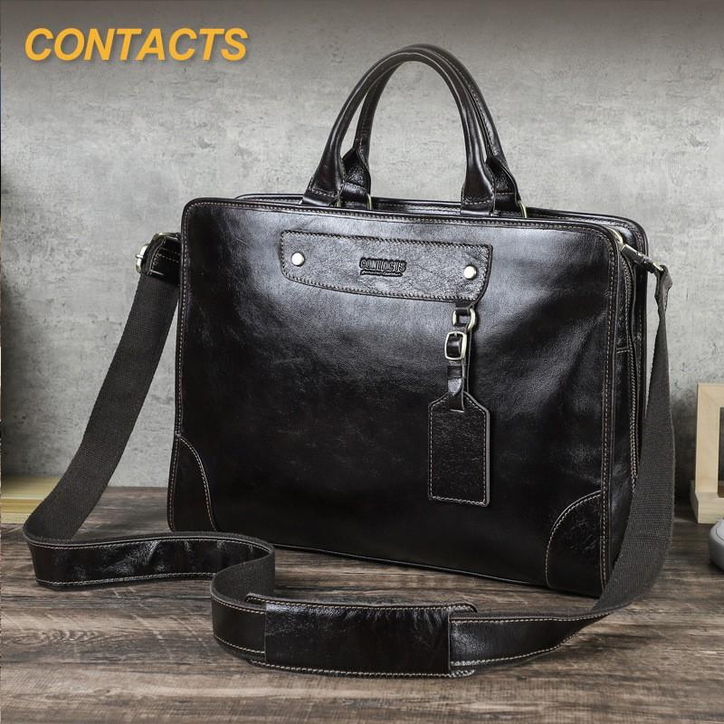 Full Grain Top Layer Cowhide Multi Compartment Men's Briefcase Can Hold 14.2-inch Genuine Leather Laptop Bag