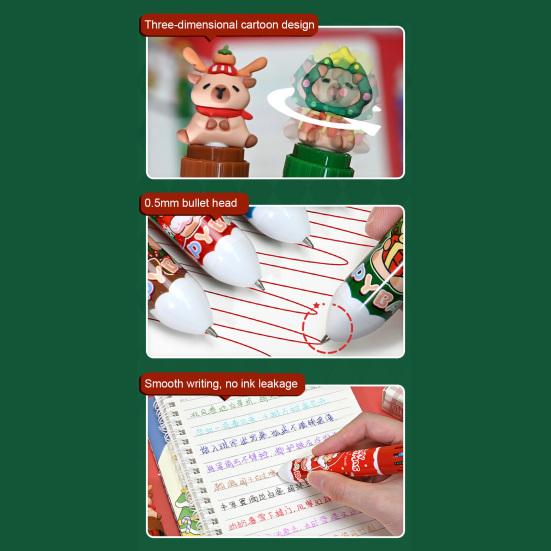 Christmas Capybara Ballpoint Pen 10 Color Retractable Cartoon Pen Smooth Writing Festive