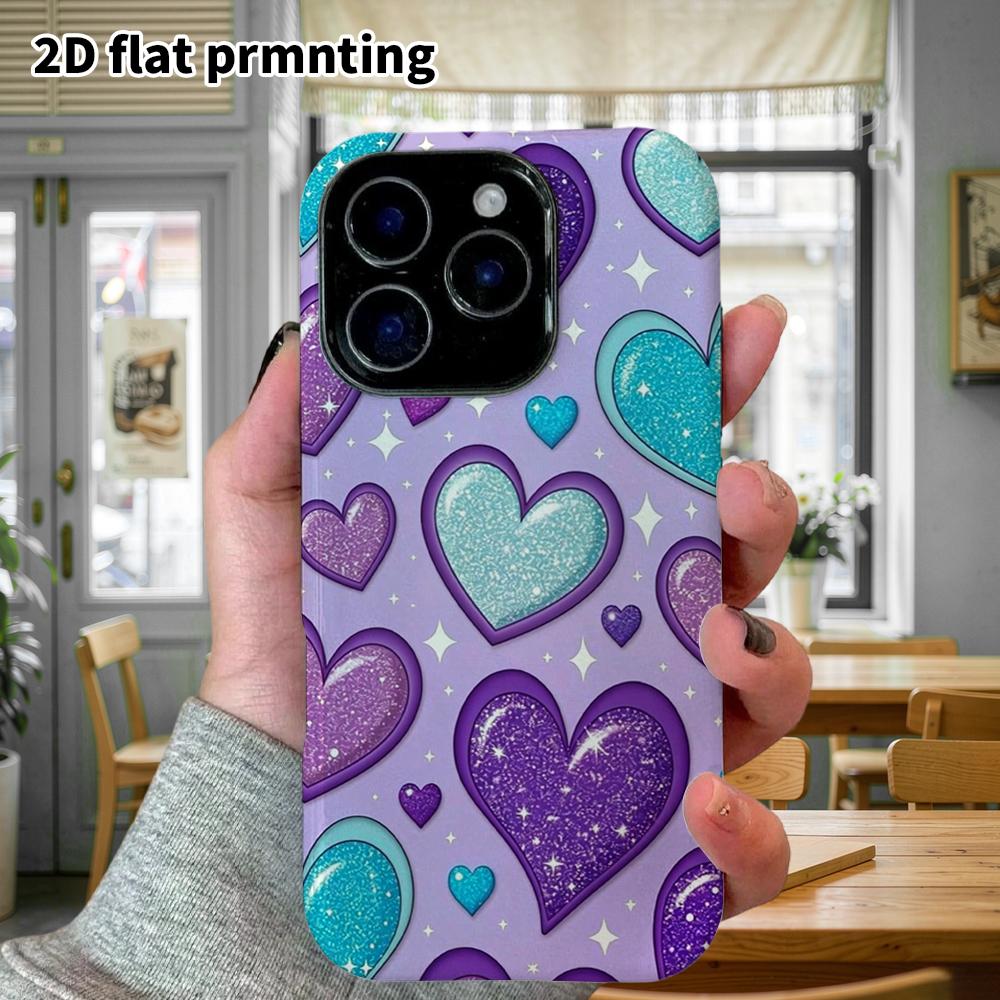 Phone Case: 2D Flat Design Suitable for iPhone 18, 17, 16, 15, 14, 13 Pro Film Protective Case, Couple Style, Full Heart Print, Christmas and Hallowee