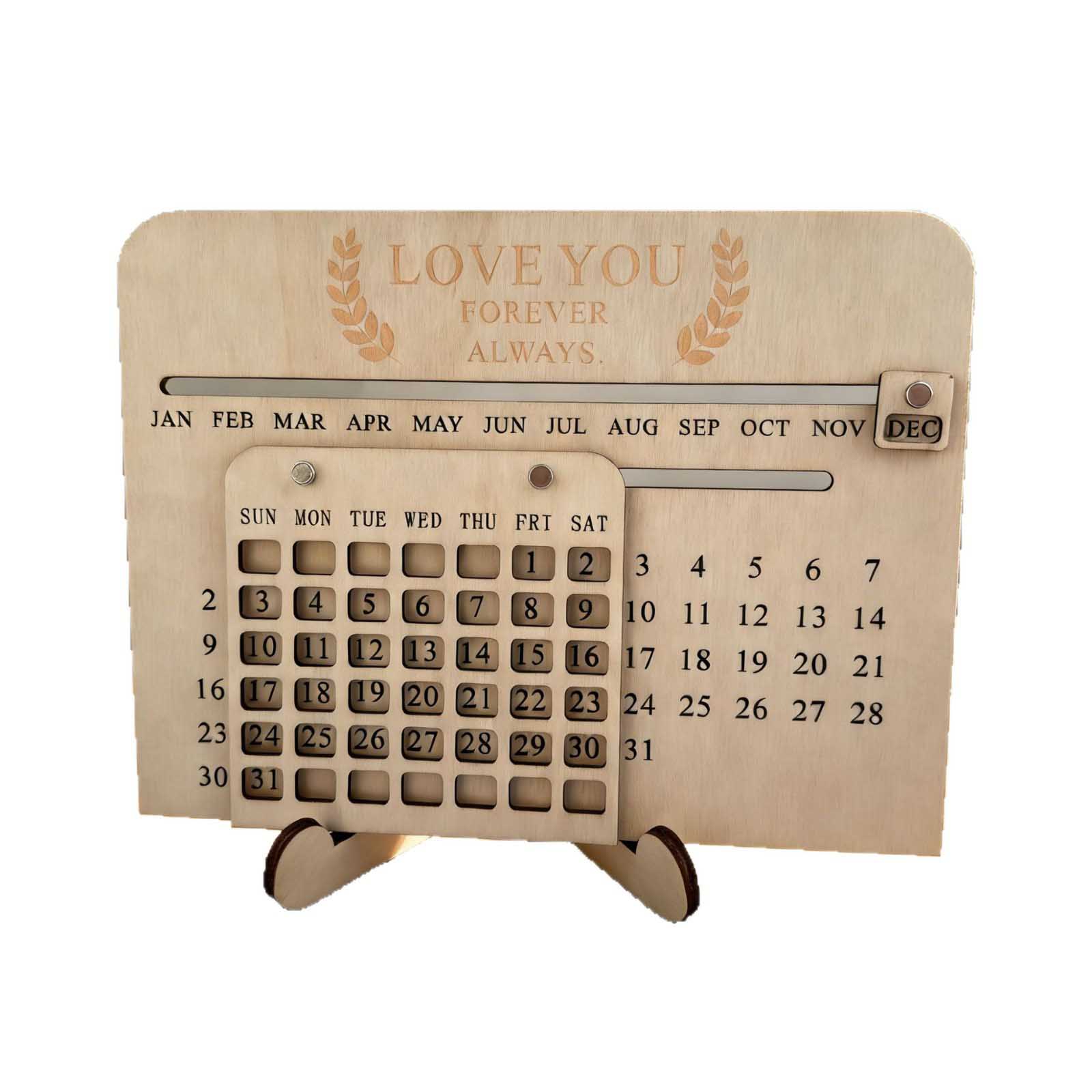 

Wooden Perpetual Calendar, Handmade Forever Desk Calendar With Love You Forever Always Engraving, Year-Round Adjustable Decorative Planner One Size