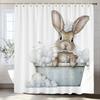 1pc Cartoon Cute Rabbit Bathing In Bathtub Print Waterproof Shower Partition Privacy Hanging Curtain with Hooks Machine Washable