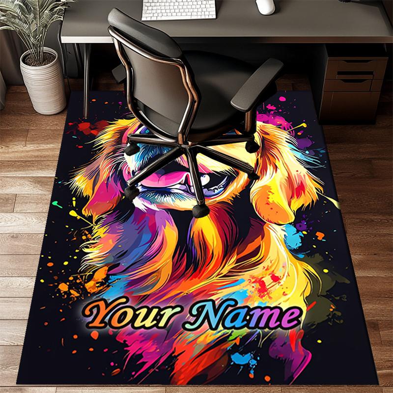 1PC Custom Name Golden Energetic Canine Art Theme Floor Mat Ideal for Living Room, Game Rooms, Office, Bedroom, Floor Mat Playful Design