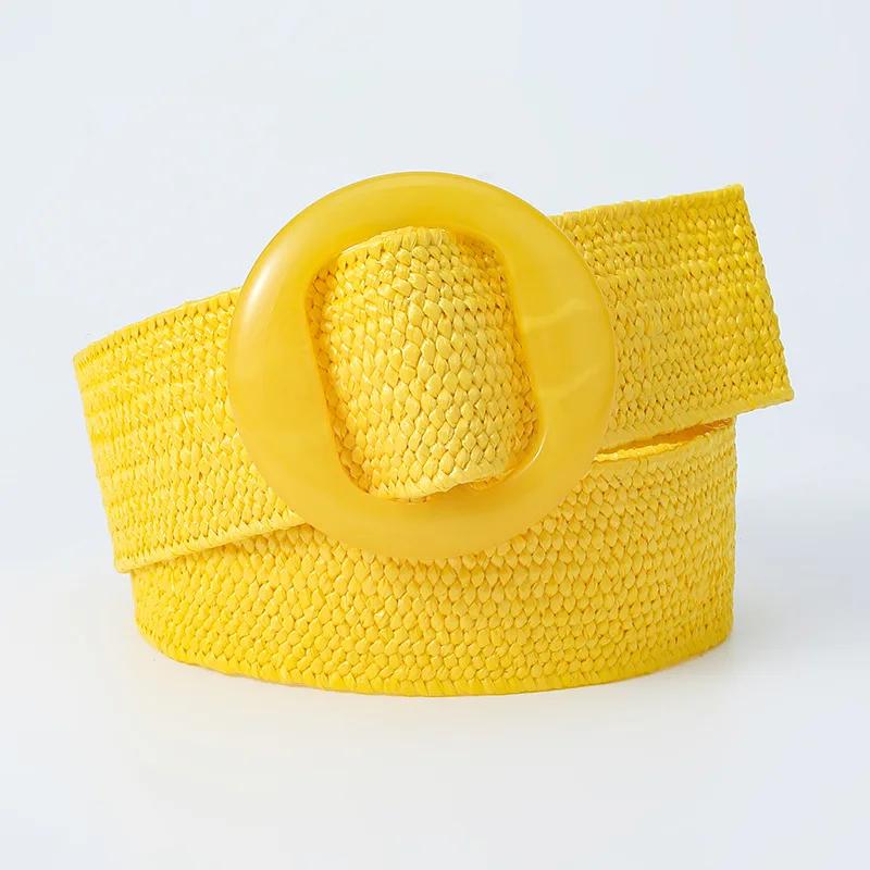 

Green Black Yellow Vintage Braided Waist Belt Female Belt Round Buckle Wide Style Elasticity Belt for Women Clothing Accessories yk Woven 5cm X95cm жовтий