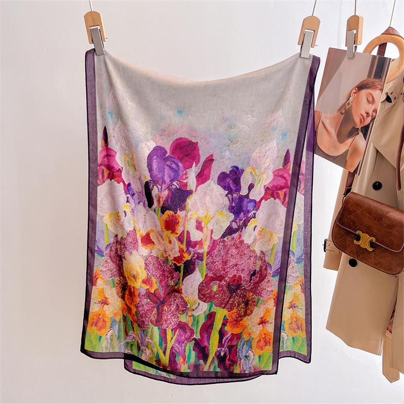 Floral Double Side 60*170cm Women Viscose Scarf Summer Beach Shawl Cotton Linen Feeling Tassel Pashmina Muslim Hijab Wrap Lady