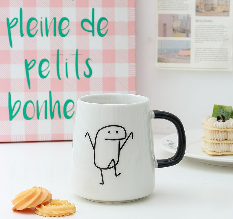 Household Ceramic Cup Korean New Cute Cartoon Abstract Funny Office Coffee Mugs Handle Creative White Simple Couple Water Cup