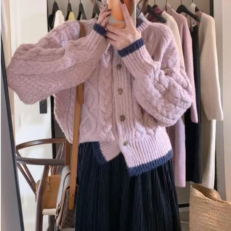 

Soft waxy twist sweater women s short thickened spring and autumn gentle wind new knitted cardigan jacket One size