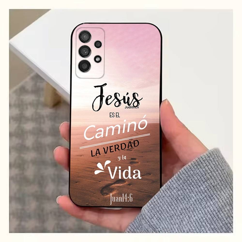 Spanish Bible Jesus Verse Phone For Samsung S25,S24,S23,S22,S20,S21,S10,Ultra,Plus,Lite,FE,Soft Silicone Black Cover