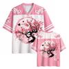 Sakura Kirschblüten Jersey Japanische Kunst Netz V-Ausschnitt Shirt Kurzarm T-Shirt Retro Blumendruck Grafik T-Shirt Oberteile für Herren Damen