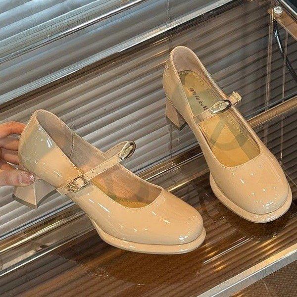 

[Yushilai] Универсальные туфли Мэри Джейн на высоком каблуке с увеличением роста 2025 новинка на толстом каблуке Принцесса очаровывает всех 39 телесный