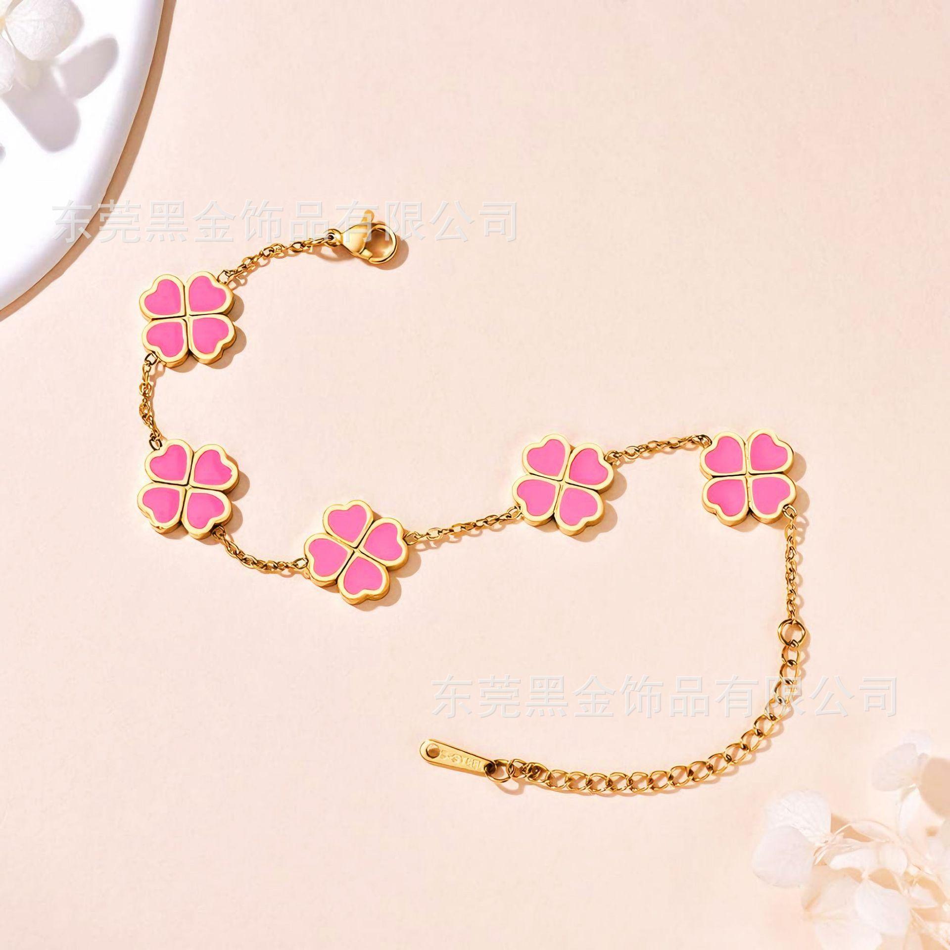 

Браслет з титанової сталі з епоксидною чотирилистою конюшиною, двосторонній браслет з 18-каратного золота, ювелірні вироби з титанової сталі 18K