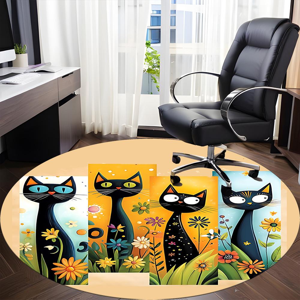 1PC Cat Garden Office Round Area Rug, Mat Suitable ForOffice, Under Office Chairs Bedroom Living Room Home Decor, Room Deco