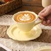 French Relief Retro Coffee Cup Dish Sets 220ml Household New Ceramic Exquisite Solid Handle Mugs High End Round Compact Dish