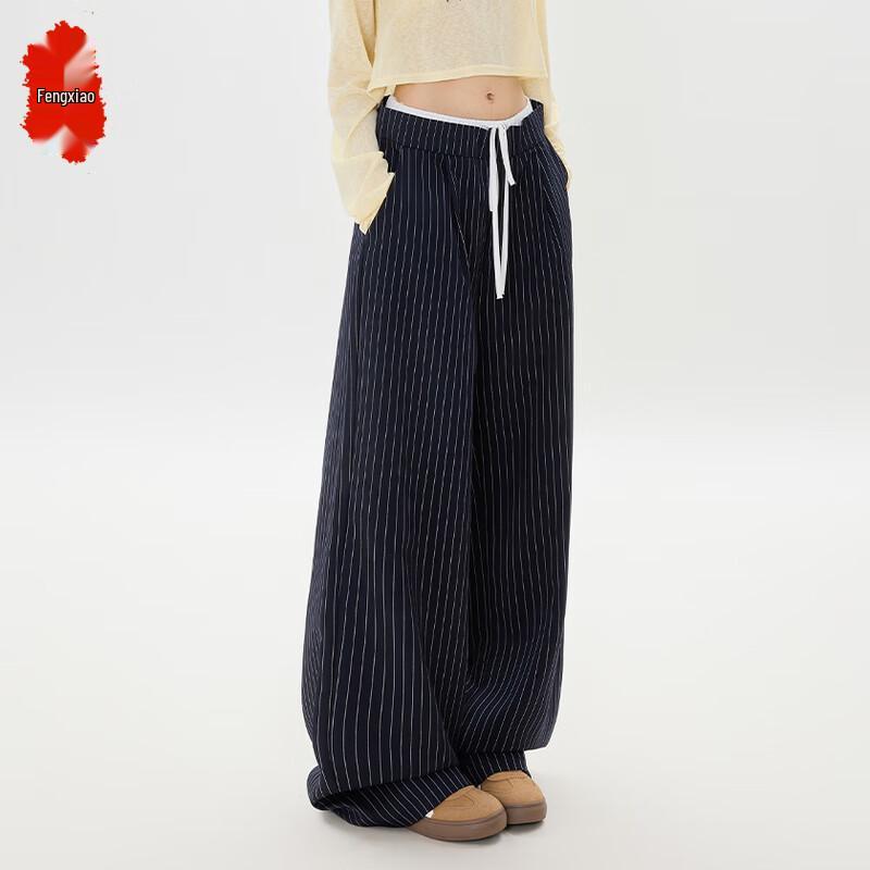

Women s American Style Faux Two-Piece Striped Loose Straight Jeans S