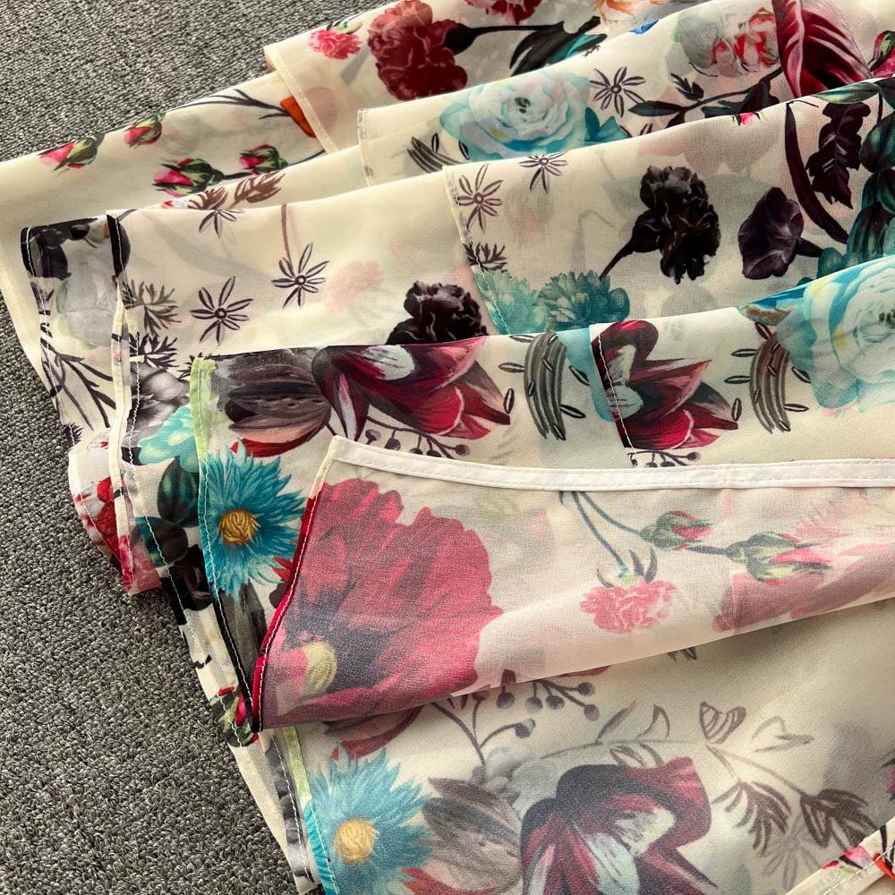 Summer Sweet Ethnic Style Retro Deep V-neck Wooden Ear Edge Sleeveless Printed Dress Women Cake Fairy Long Dress