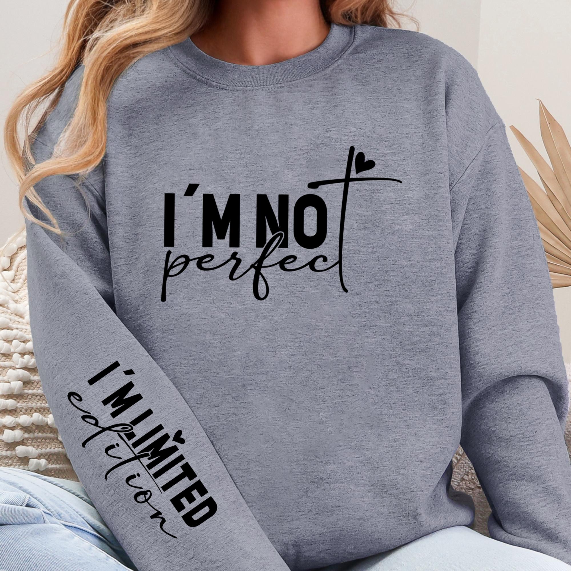 

Я НЕ ИДЕАЛЬНА Текстовая печать Уличная одежда Женская Y2K Толстовка с круглым вырезом Осенние пуловеры Утепленные удобные толстовки S