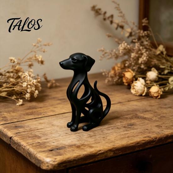 Desktop Ornament, Hollow Curved Surface Sitting Hound Figurine, Matte White One-Piece Molded Dog Sculpture for Home Office Gift