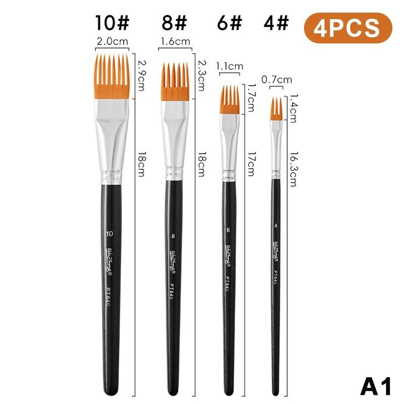 4Pcs Serrated Art Paintbrush Set Non-Slip Handle Leaf Painting Brushes for Home Landscape Sketching Art Lovers