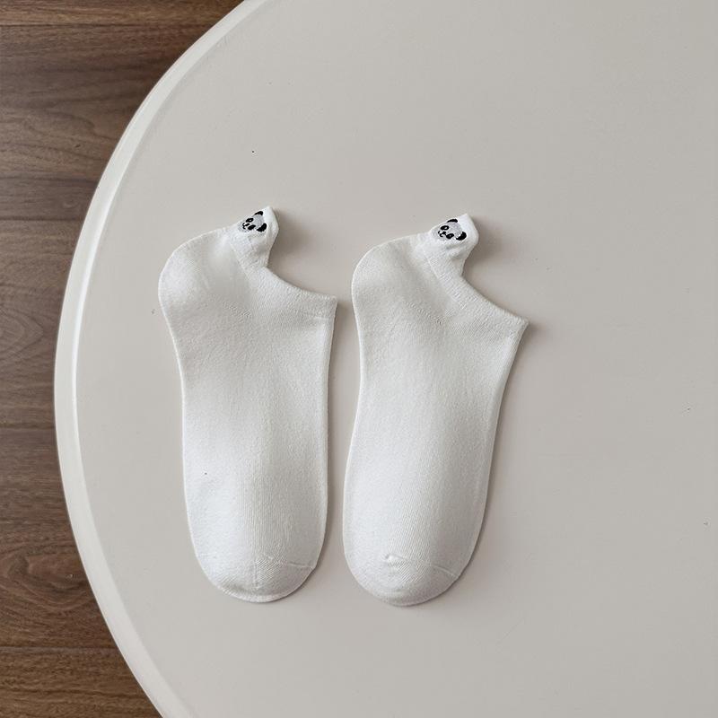 Damen Socken Bestickt Cartoon Panda Frühling/Sommer Low-Top Flachmündig Rutschfest Baumwolle Socken Mehrfarbig Kurzbein Damen Bootssocken