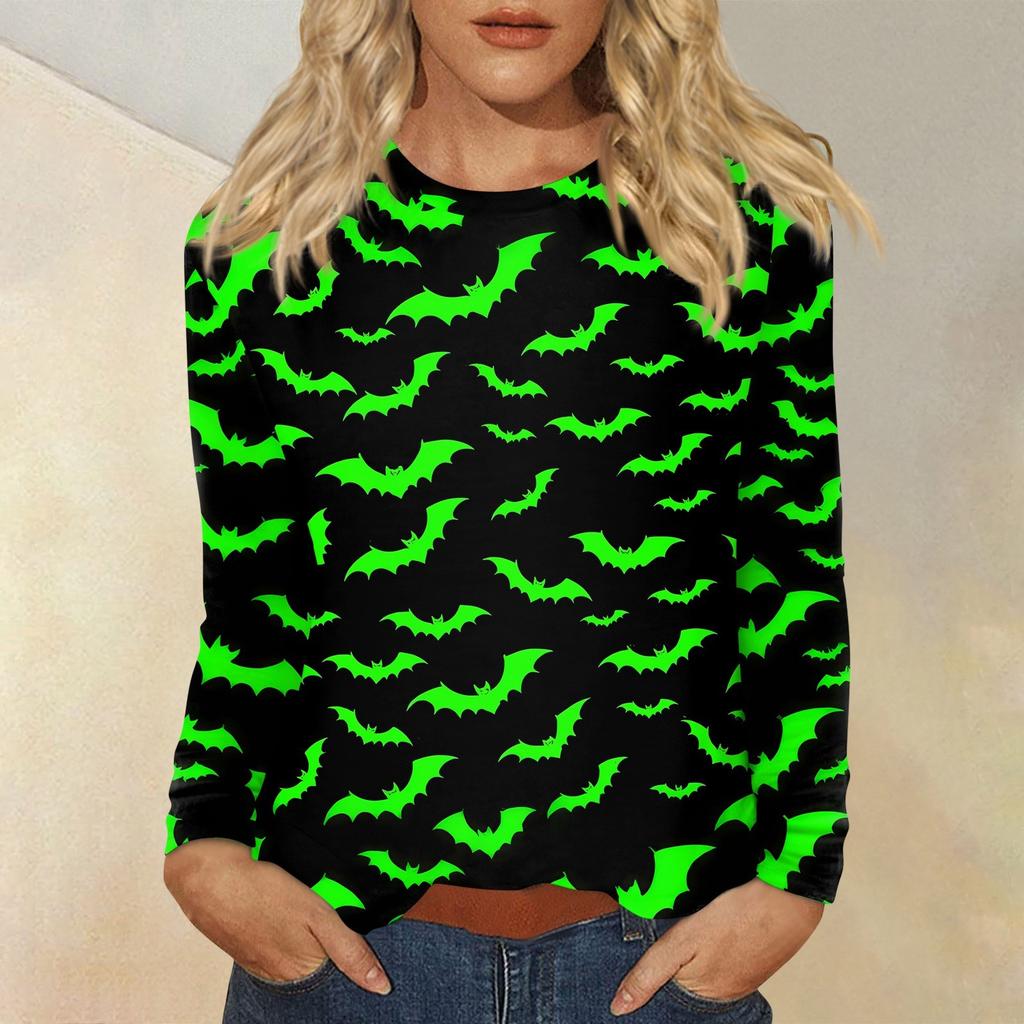 Dámská módní ležérní halenka s potiskem Halloweenu, s kulatým výstřihem a dlouhým rukávem
