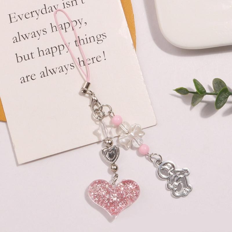 Sweet Cool Sparkling Heart Phone Charm Straps Car Keys Hanging Pendants Bag Decoration Lanyard Purse Accessories