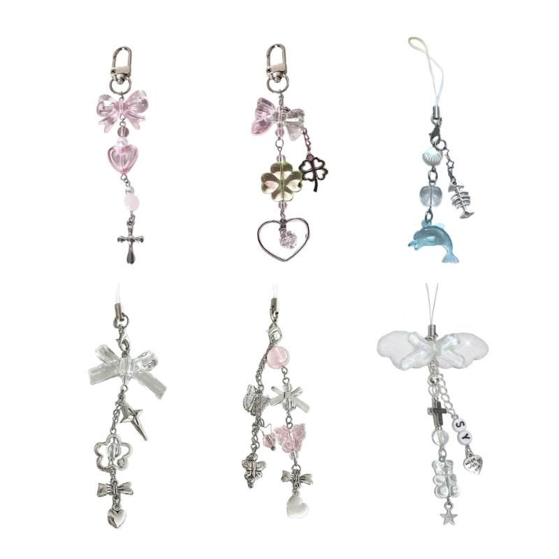 Portachiavi con Perline in Lega Acrilica Elegante Ciondolo per Telefono per Donne Ragazze Portachiavi Elegante Regalo Accessorio alla Moda per Borsa