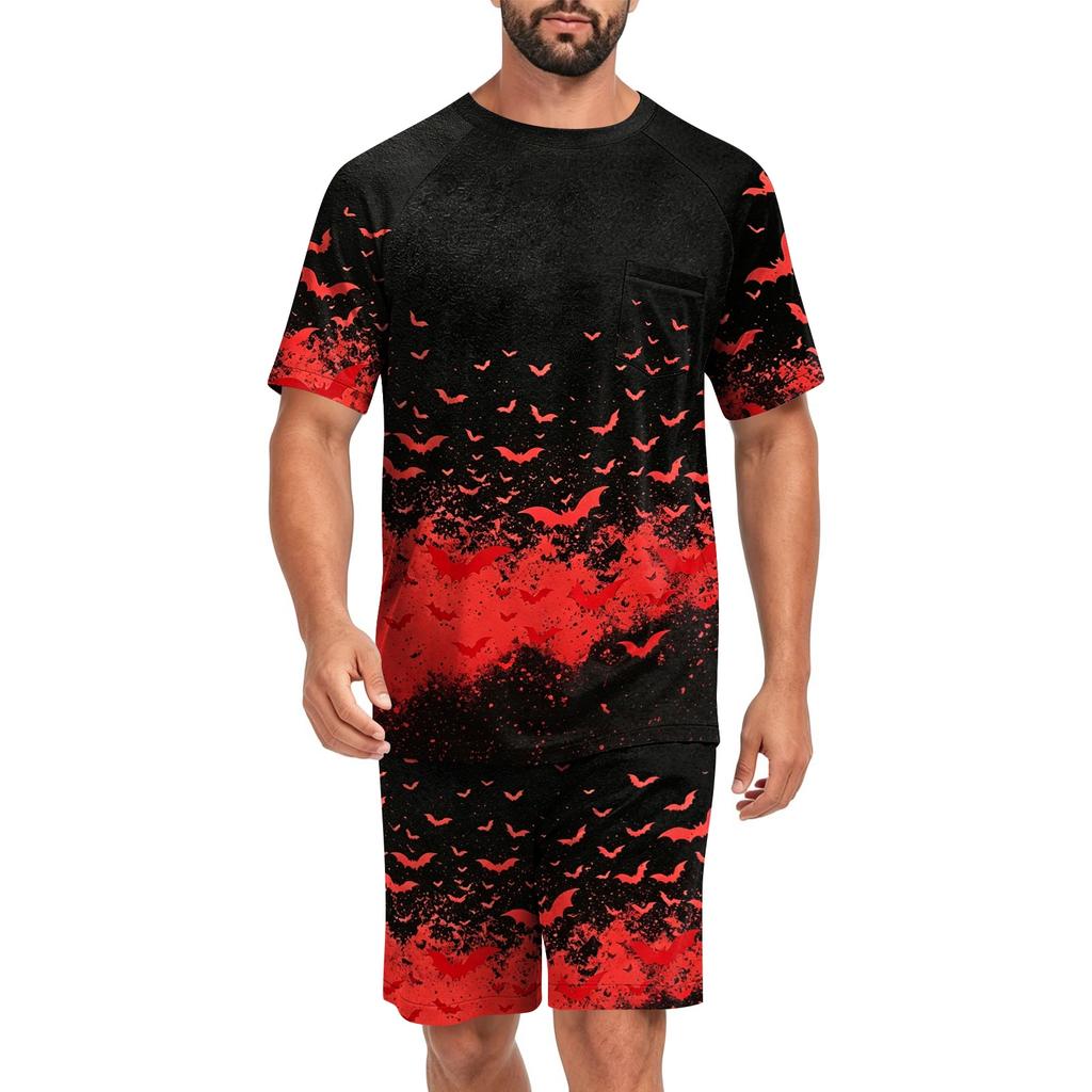 Men's Halloween Pajama Set with Fun Print, Relaxed Fit Sleepwear for Holiday