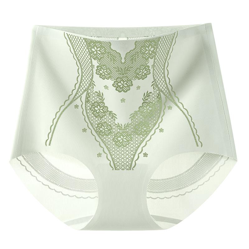 Damskie Letnie Majtki w Stylu Narodowym z Nadrukiem, z Wysokim Stanem, Lekko Modelujące Brzuch, 7A Antybakteryjne, z Lodowego Jedwabiu, Szybkoschnące, Podnoszące Biodra