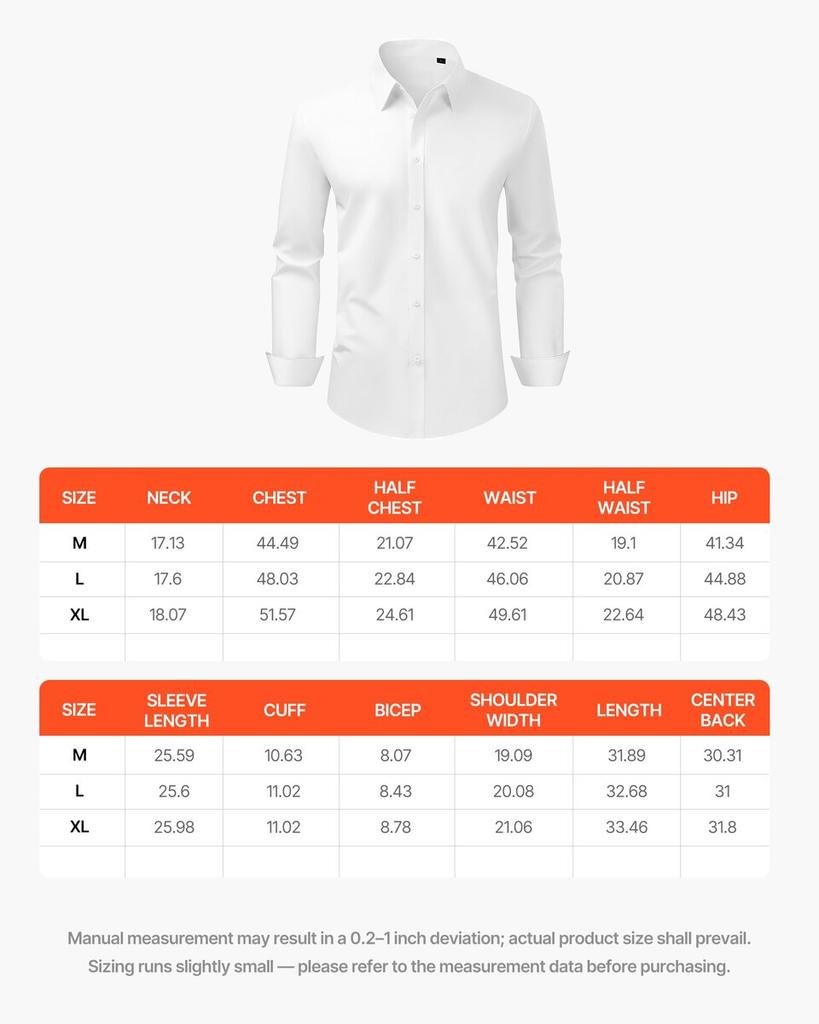 Men's Button Up Shirt, Mens Long Sleeve Wrinkle-free Button Down Dress Shirts, Slim Fit Soft Stretch Fabric for Business Casual or Formal, Work,