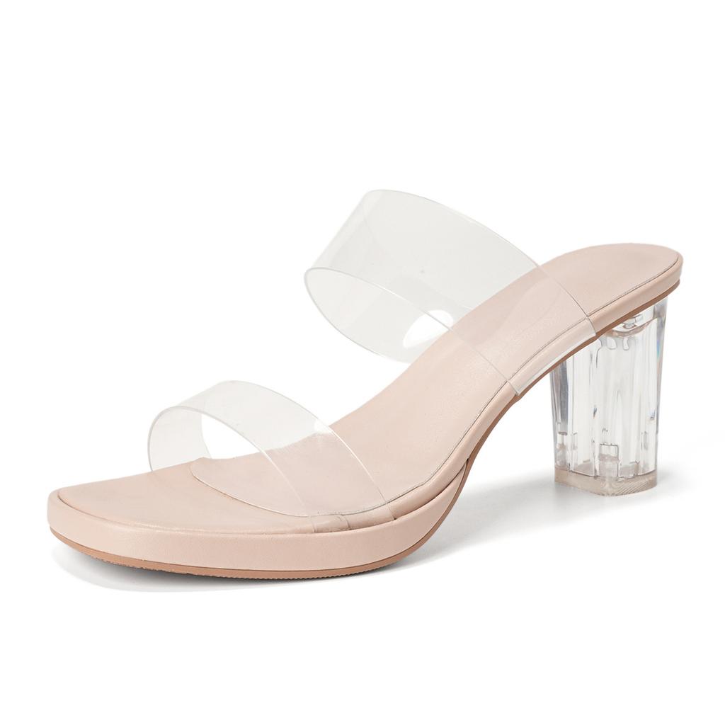 V transparent high heels women's summer Internet celebrity platform high heels crystal block heel sandals women