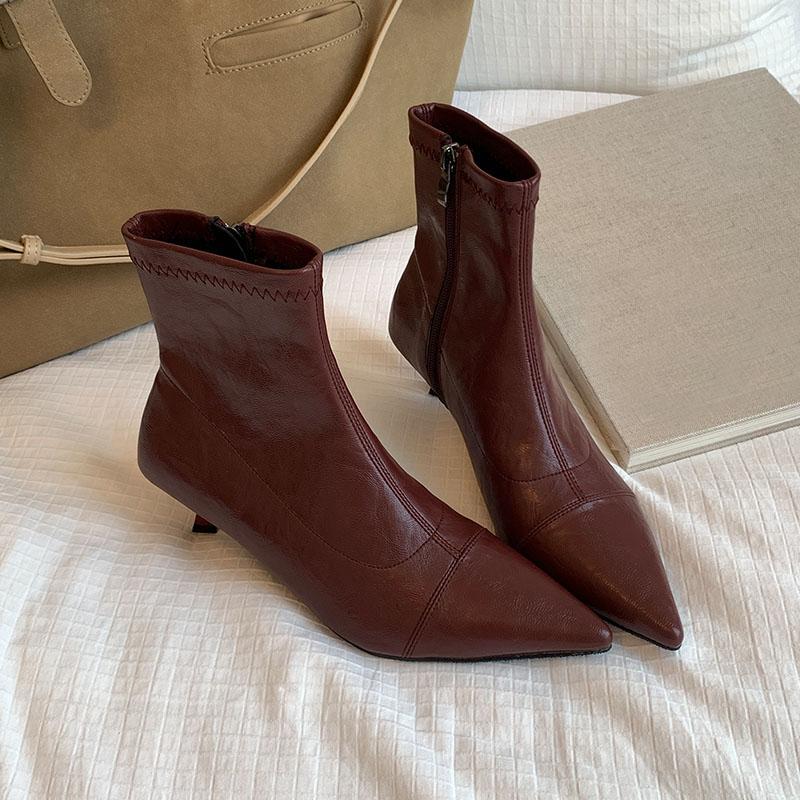 

Модная женская обувь на низком каблуке Женские ботильоны стрейч Молнии Модные с острым носком Женские короткие современные ботинки Туфли-лодочки 35 красный